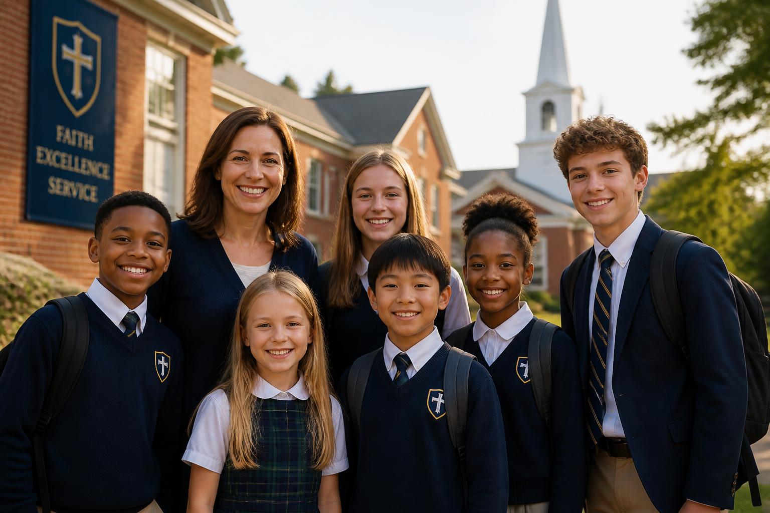 Christian school principal mentoring students in a classroom