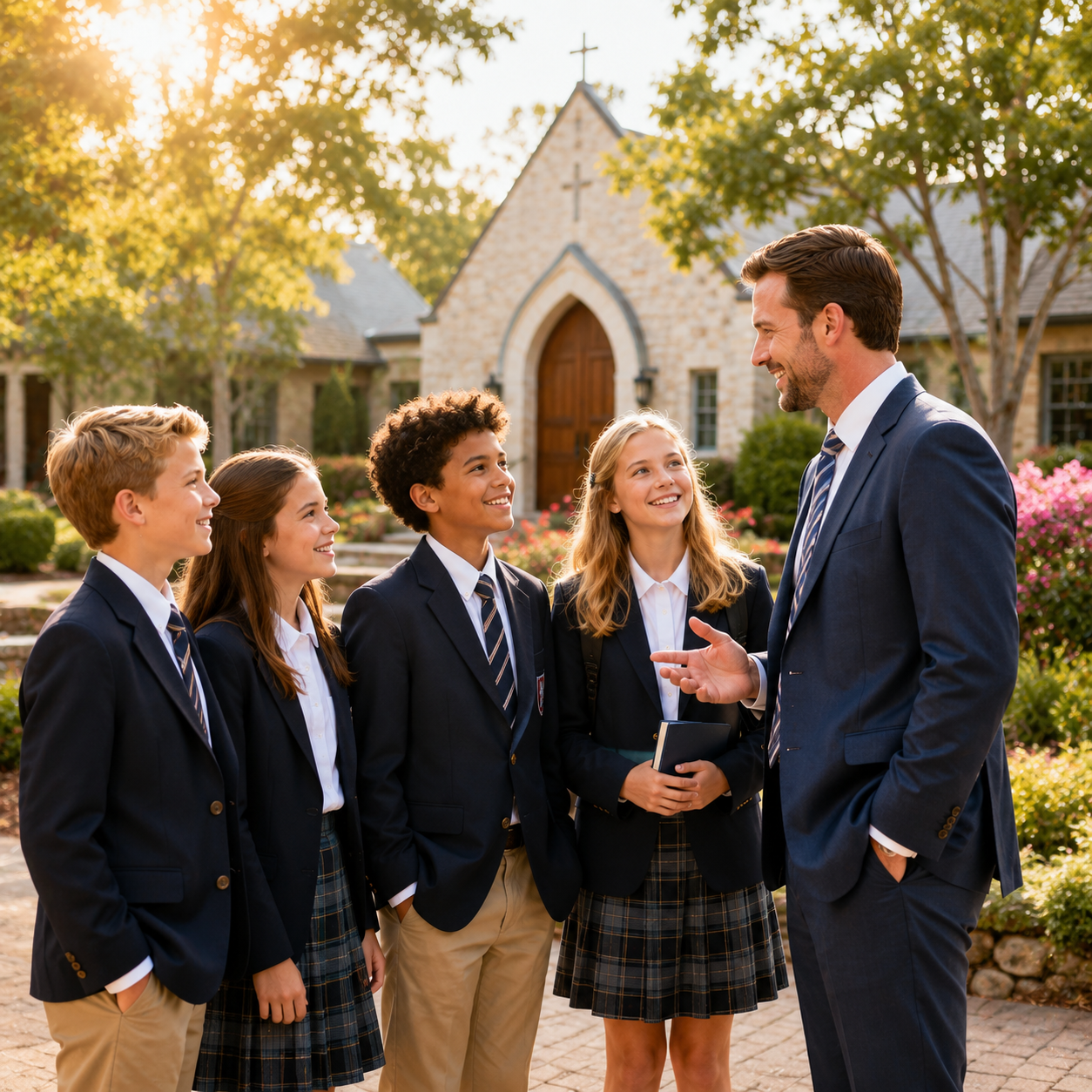 Christian school principal mentoring students